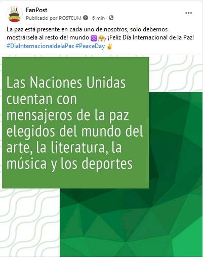 Post Día de la Paz en redes sociales