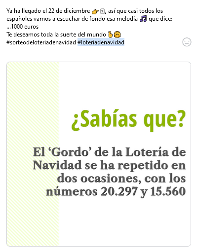 Lotería de Navidad post en redes