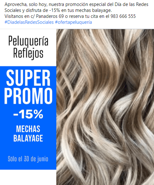 Ejemplo de promo especial Día de Redes Sociales para peluquerías - POSTEUM