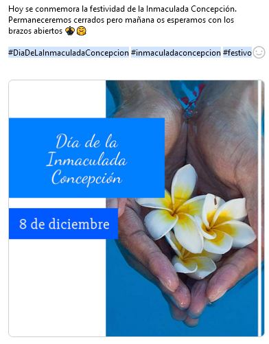 Inmaculada Concepción festivo en Facebook