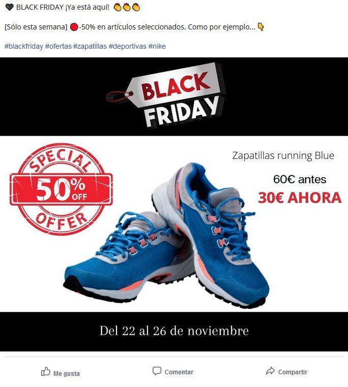 Ejemplo oferta Black Friday Facebook