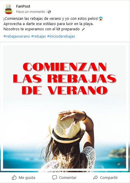 Post Facebook - Rebajas verano - peluquerías - Posteum