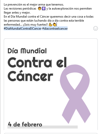 Post Facebook Día contra el Cáncer